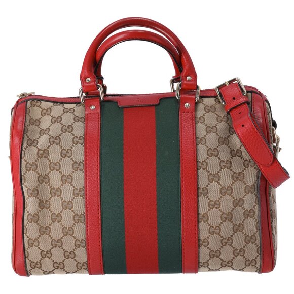 Gucci Sherry Medium Duffle Vintage Web Boston Bag GG Canvas Tan Red - Picture 1 of 8